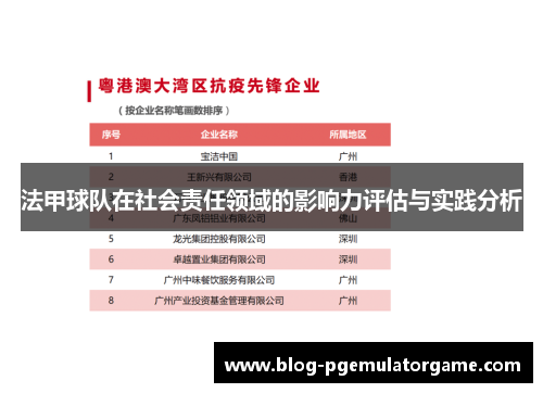 法甲球队在社会责任领域的影响力评估与实践分析